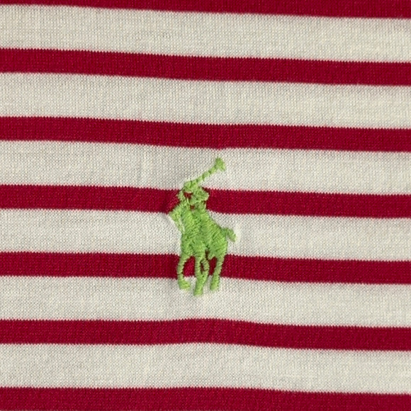 Vintage Ralph Lauren Polo Shirt Adult MEDIUM Pink White Stripe Small Pony 90s - Picture 5 of 9